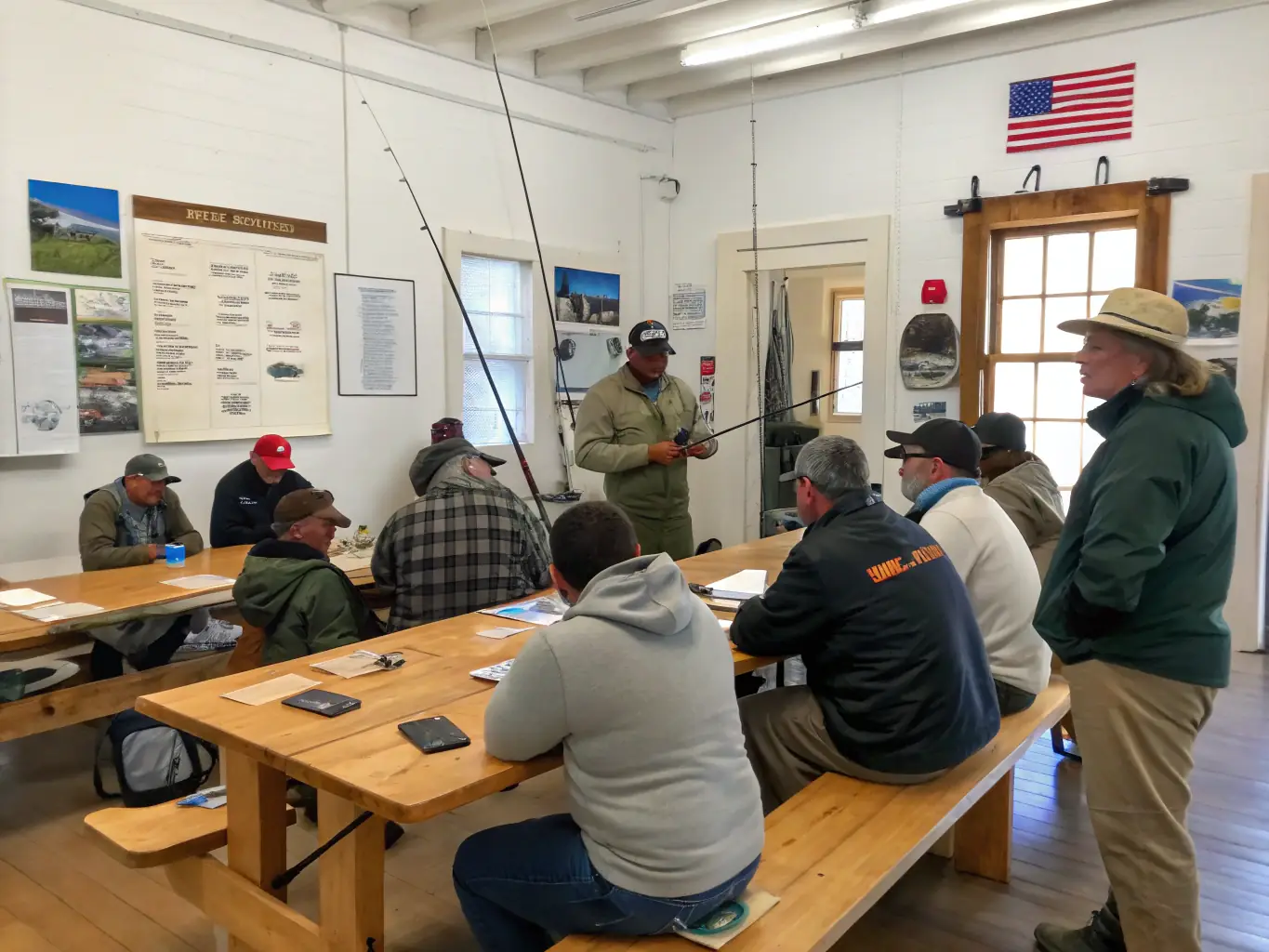 An image of a group of SCT members participating in a fishing workshop, learning new techniques and sharing their knowledge.